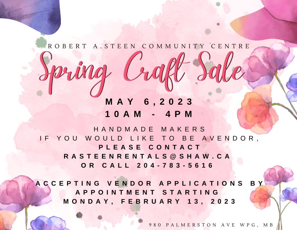 Spring Craft Sale: We are now accepting vendor applications! - Robert A.  Steen Community Center